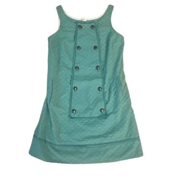 Anthropologie maeve Aqua Carrillo Shift Dress  retro Teal Textured Sleeveless  2 - Picture 1 of 7